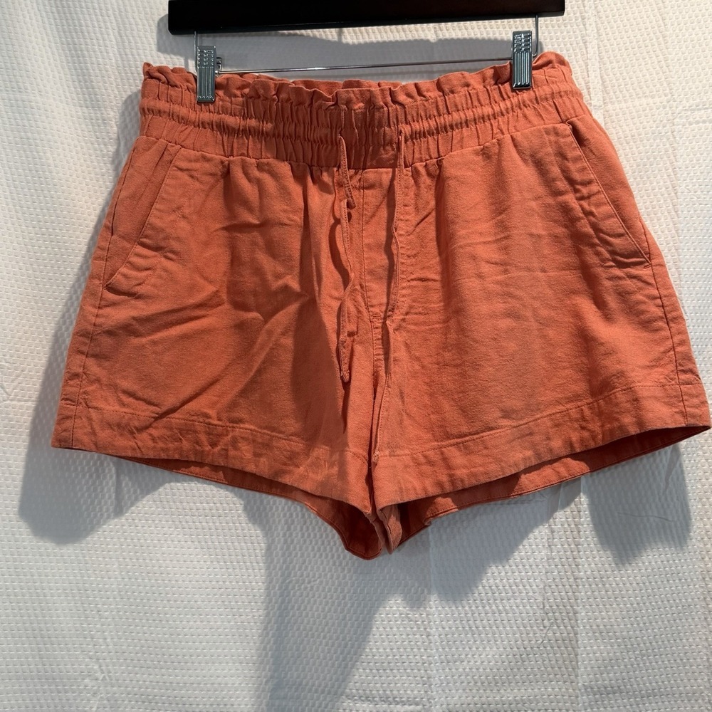A New Day Linen Blend Smocked Waist Pull On High Rise Shorts Burnt Orange Large
